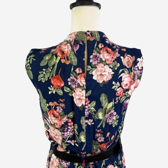 Abercrombie & Fitch Floral Maxi Dress High Neck Cut Out Waist Belted Navy Size S - Picture 4 of 16